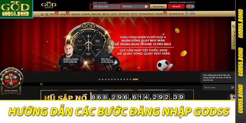 Nhập thông tin đăng nhập God55 vào biểu mẫu