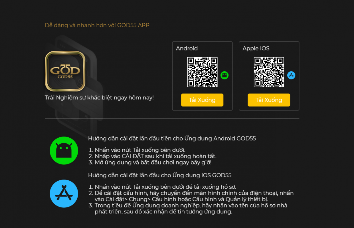 Quy trình 5 bước tải app God55 thành công